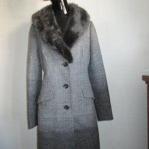 BANANA REPUBLIC tonal gray tweed faux fur collar coat